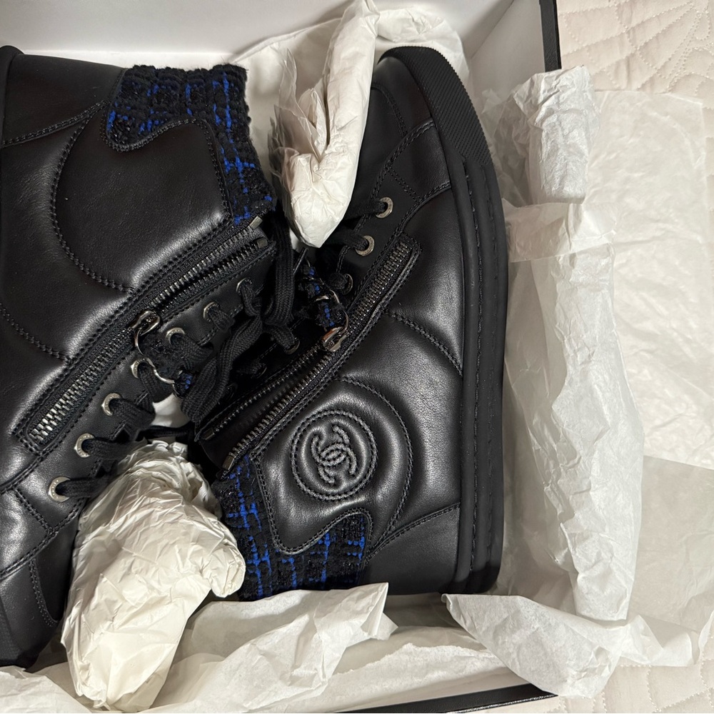 Black and Blue High-Top Shoes